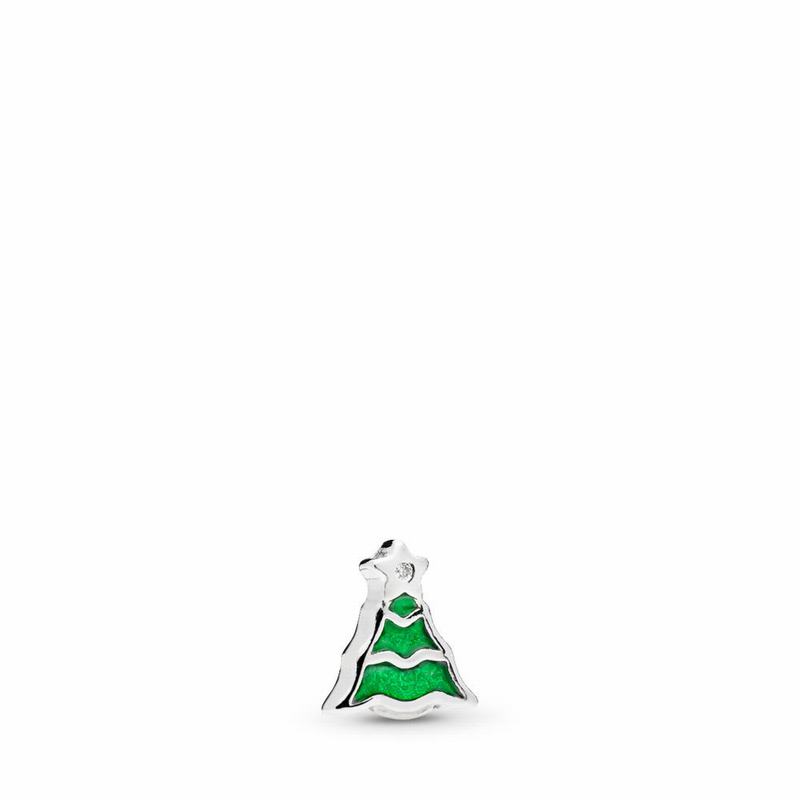 Pandora Christmas Tree Petite Locket Charm Ireland - Sterling Silver/Enamel/Green/Cubic Zirconia - 1